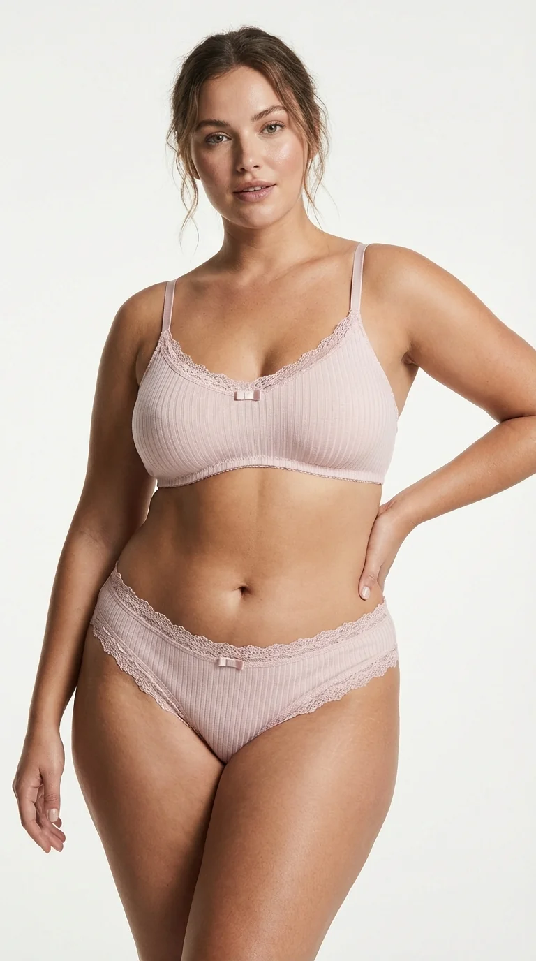 Pudra Pembesi Fitilli (Ribbed) Bikini Külot - Yan Görünüm